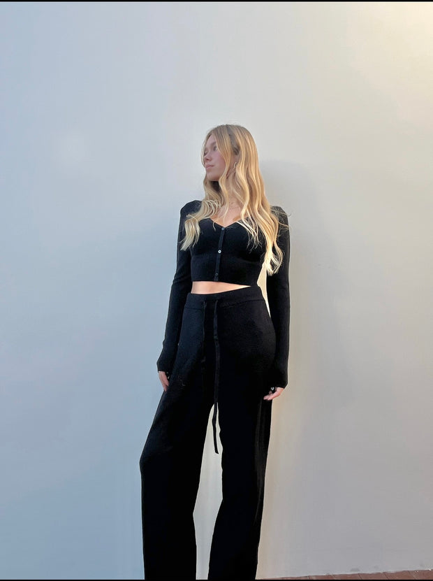 Black Wide Leg Cashmere Pants