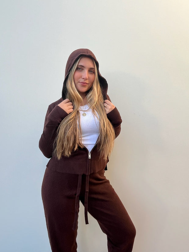 Chocolate Cashmere Zip Up Hoodie