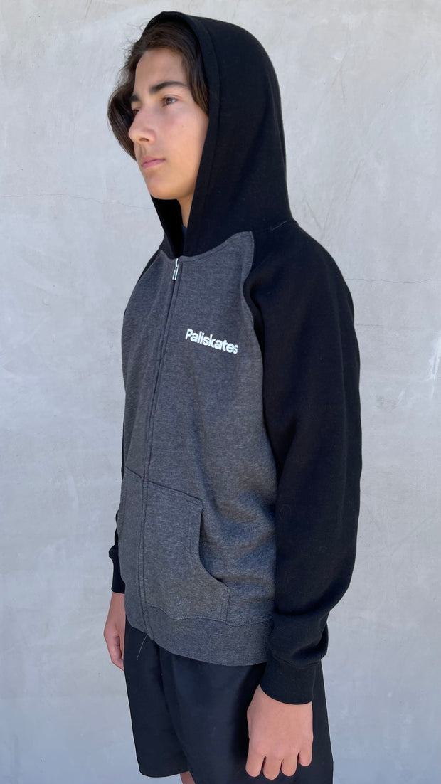 Youth Since The 90s Zip Up Hoodie-Carbon Body Black Sleeves