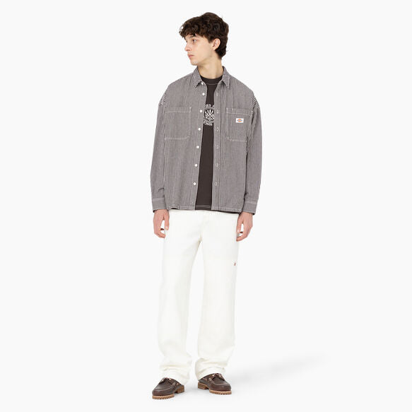 Dickies Hickory Stripe Button-Up Work Shirt in Brown
