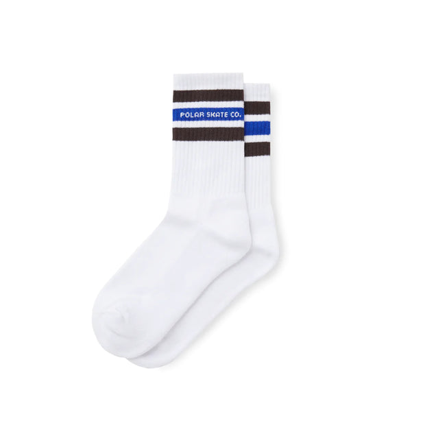 Polar White Brown Blue Fat Stripe Socks