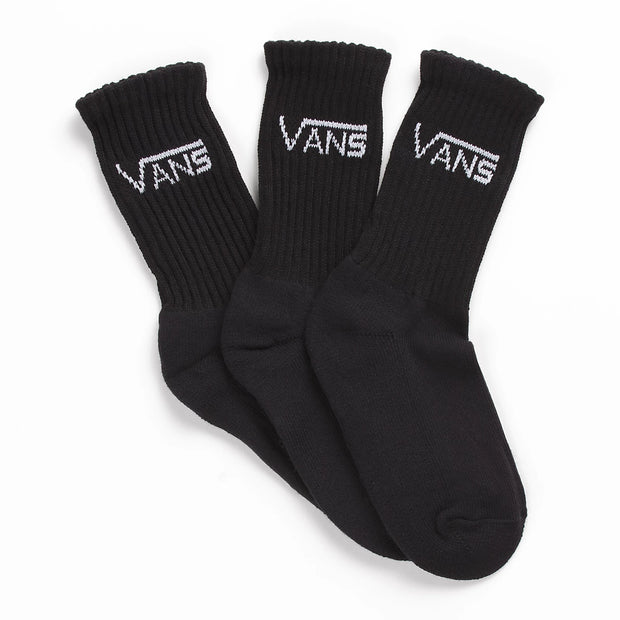 VANS KIDS BLACK CLASSIC CREW SOCKS 3 PAIR PACK SIZE 10 13.5